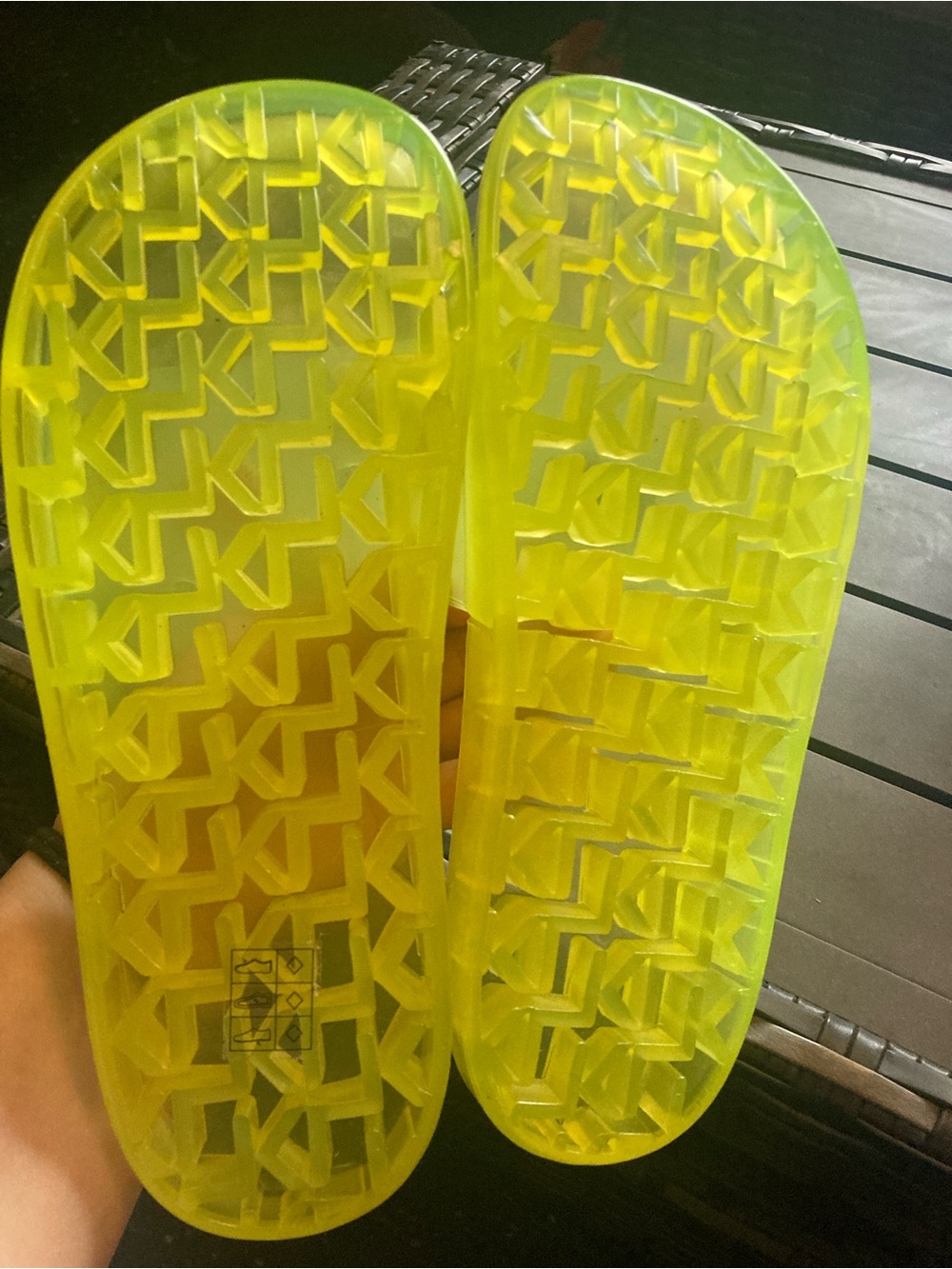 Karl Lagerfeld Neon Yellow Slide Sandals with Fun Charms - Picture 4 of 4